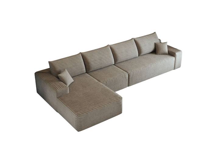 Canapé d'angle compressé modulaire en tissu camel avec méridienne