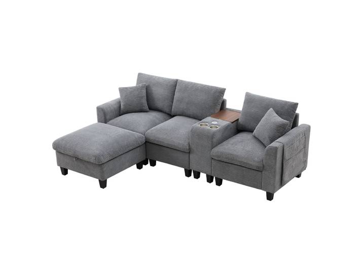 Canapé d'angle en velours côtelé gris avec usb 229x149,5x83 cm