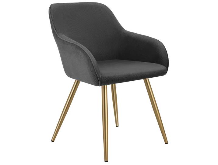 Chaise élégante en velours côtelé forme ergonomique anthracite/or