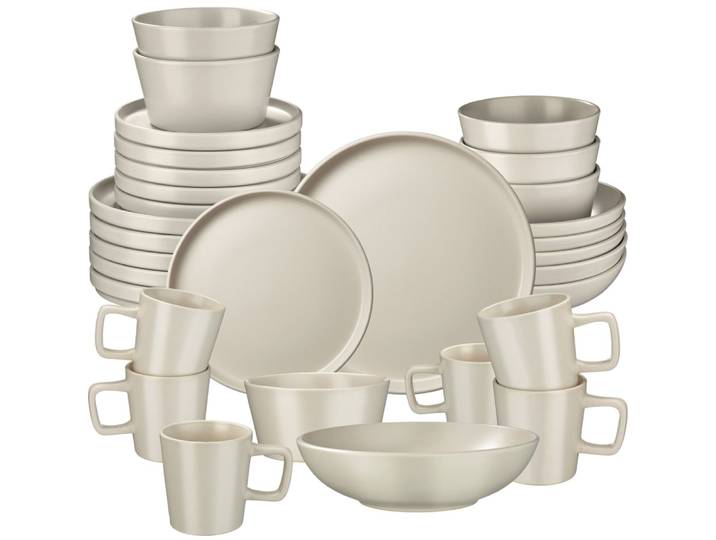 30 pièces service de table en grès pour 6 personnes taupe