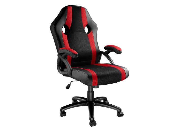 Chaise de bureau gaming ergonomique en cuir synthétique noir et rouge