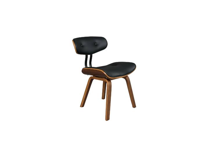 Chaise en bois de noyer marron, assise polyuréthane noire, dossie