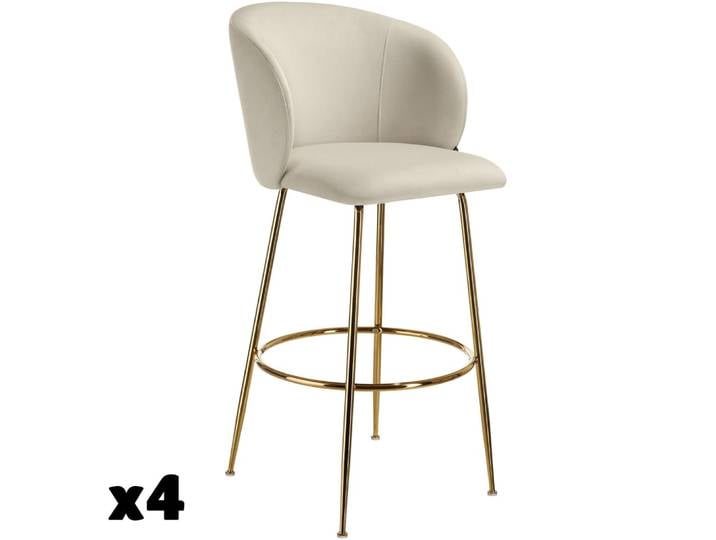 Lot 4 tabourets de bar rembourrés avec dossier aspect velours doré