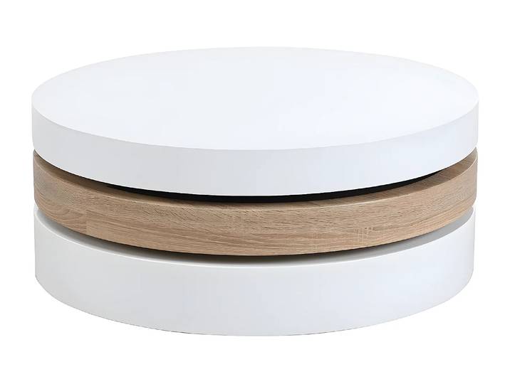 Table basse pivotante ronde avec 1 niche en MDF - Blanc et naturel clair - JANITA