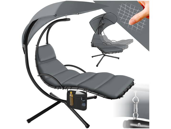Fauteuil suspendu Elaria avec pare-soleil et poche latérale - gris