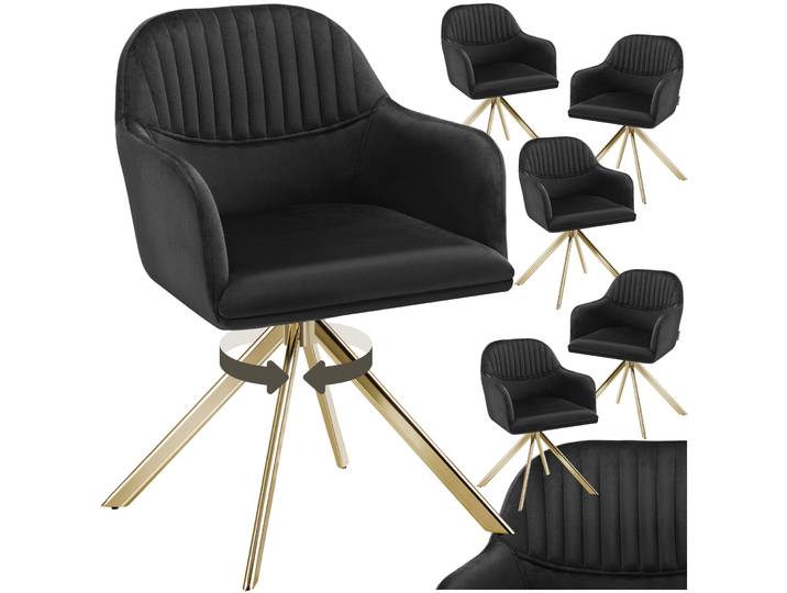 Chaise pivotante en velours Lona avec rembourrage épais - noir/or, Lot de 6