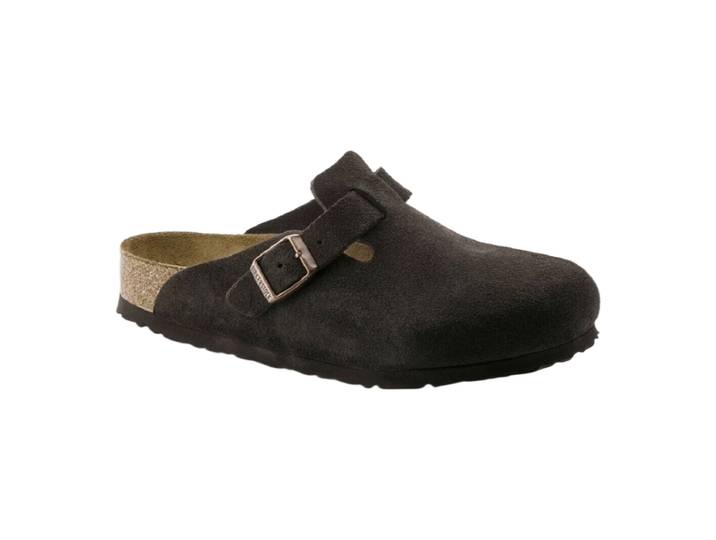 Birkenstock Sabots Boston en Daim, Moka, Largeur Étroite