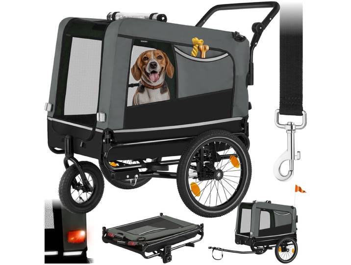 Remorque vélo pour chien WoofRider multifonction, Pliable, jusqu'à 40kg - gris