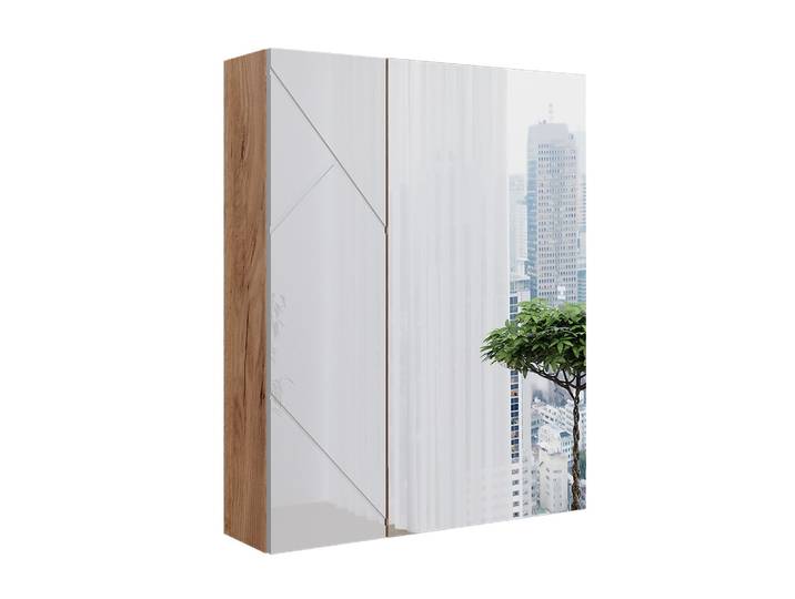 Armoire de salle de bain avec miroir 0 blanc/chêne 60x75cm