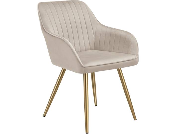 Chaise de salle à manger aspect velours matelassé taupe/or