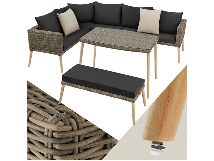 Salon en rotin avec structure en aluminium Pula - marron naturel