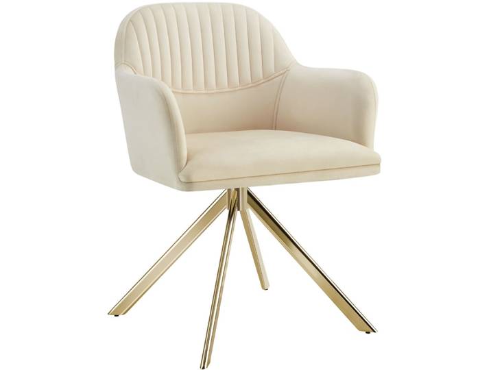 Chaise pivotante à 360° en velours avec rembourrage épais crème/or