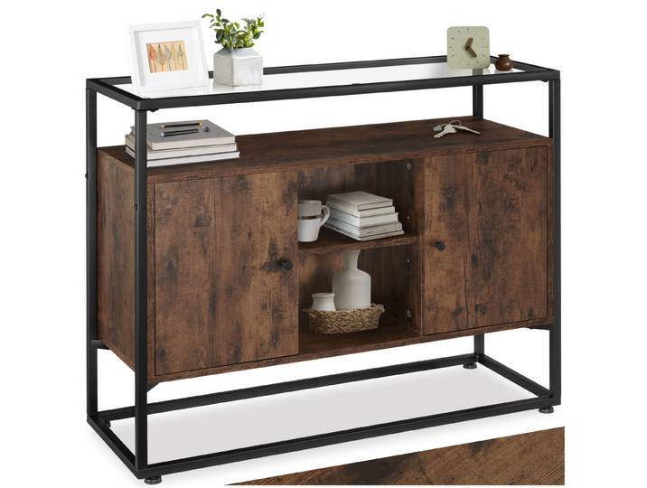 Buffet Oldham 100 x 38 x 80,5 cm - Bois foncé industriel, rustique