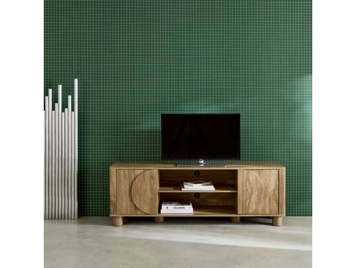 Meuble tv exotique décor bois de manguier 2 portes 155cm