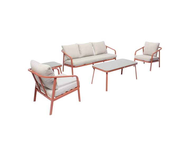 Oviala - Salon de jardin en aluminium 5 places avec 1 canapé, 2 fauteuils et 1 table basse