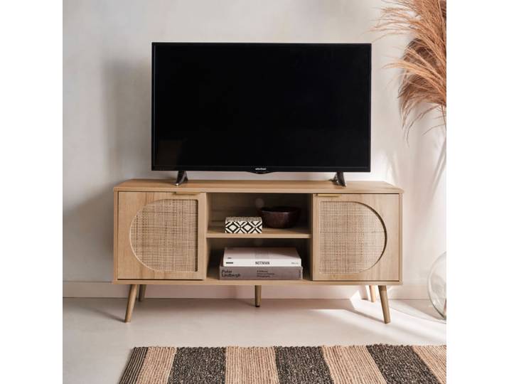 Meuble tv cannage arrondi, 2 portes + 1 étagère