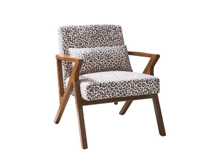 Fauteuil scandinave bois d'hévéa imprimé léopard