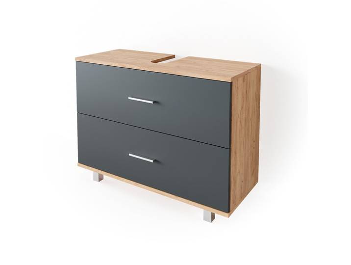 Meuble sous vasque simple 80x60.8cm, anthracite/chêne doré