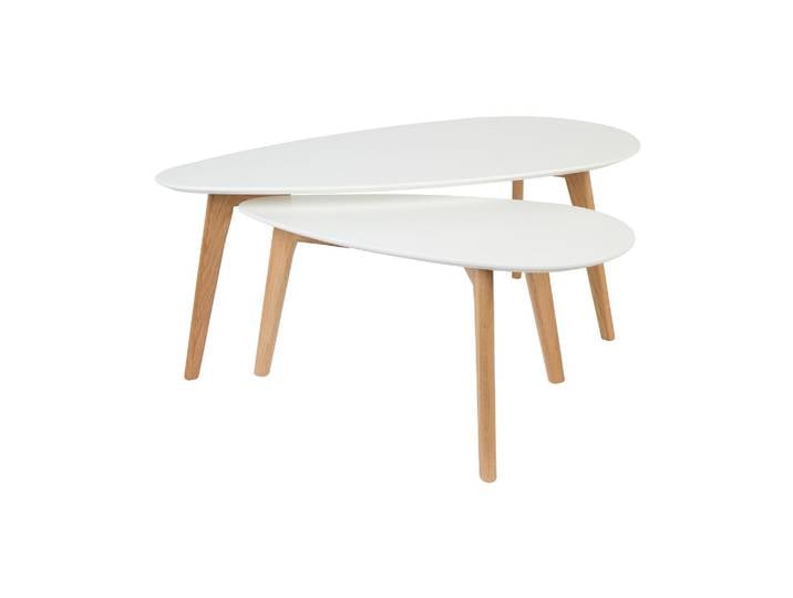 Set de 2 tables d'appoint medium blanc, pieds chêne massif, gigog