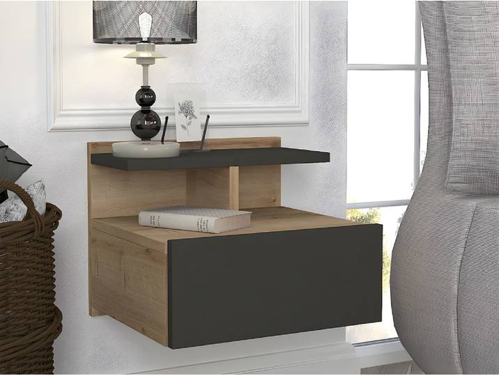 Lot de 2 tables de chevet panneau de particule gris anthracite