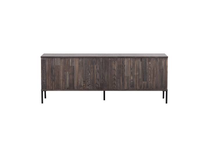 Meuble TV en bois de frêne marron, 3 portes, avec rangement, ouve