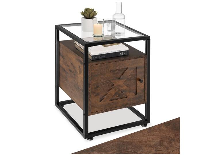 Table de chevet Kidderminster 40x43x60,5cm - Bois foncé industriel, rustique