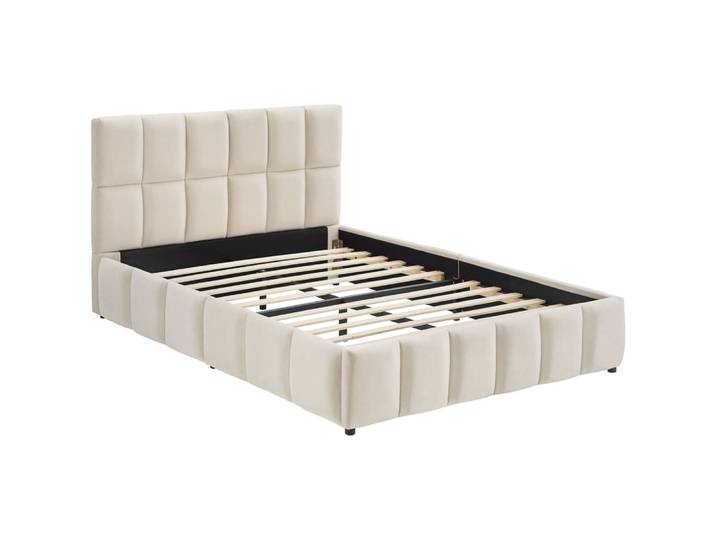 Lit rembourré, sommier lattes, bois, acier, sable velours 133x220x93cm