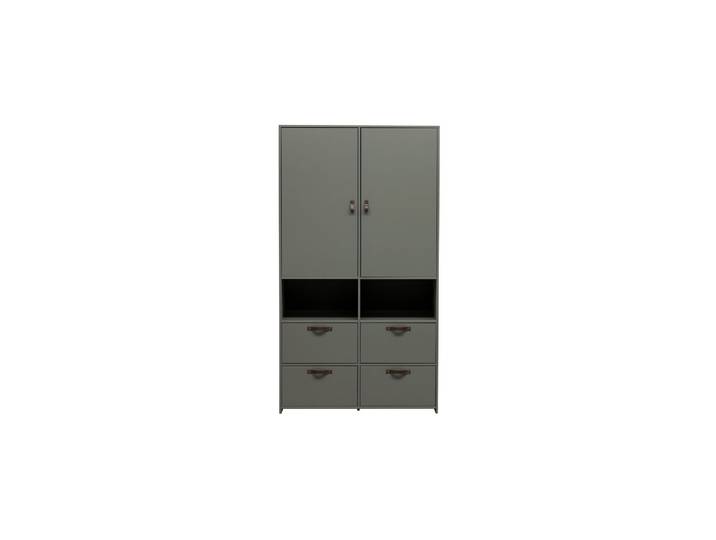 Armoire en pin massif gris, 2 portes, 4 tiroirs, 2 compartiments