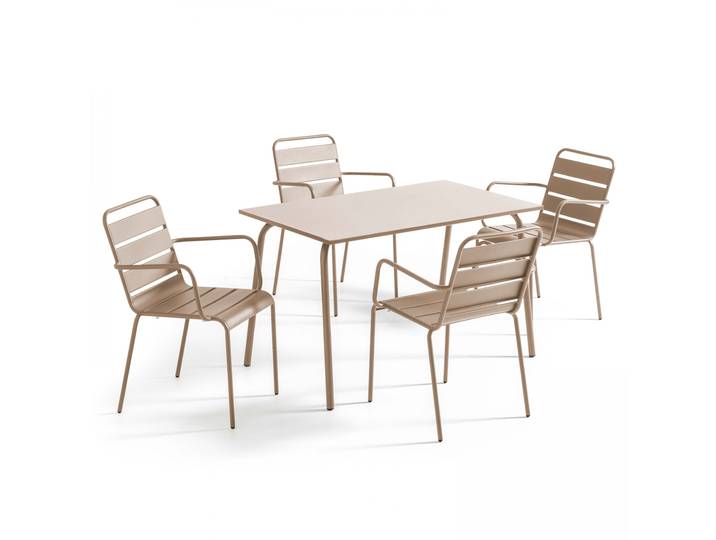 Oviala - Table de jardin en métal 120x70 cm et 4 chaises avec accoudoirs