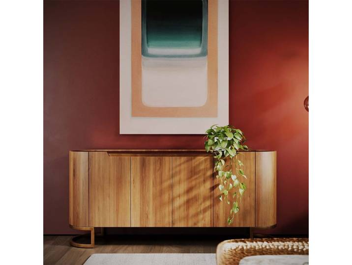 Buffet 4 portes en noyer et verre