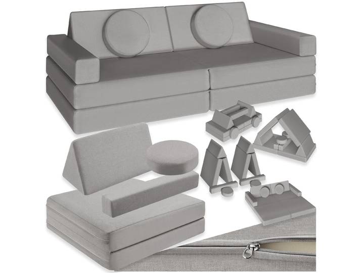 Canapé de jeu LILLY 8 pièces, avec fonction de couchage - 160 cm, gris