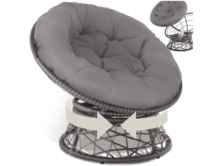 Fauteuil papasan en rotin Gargano rotatif - gris