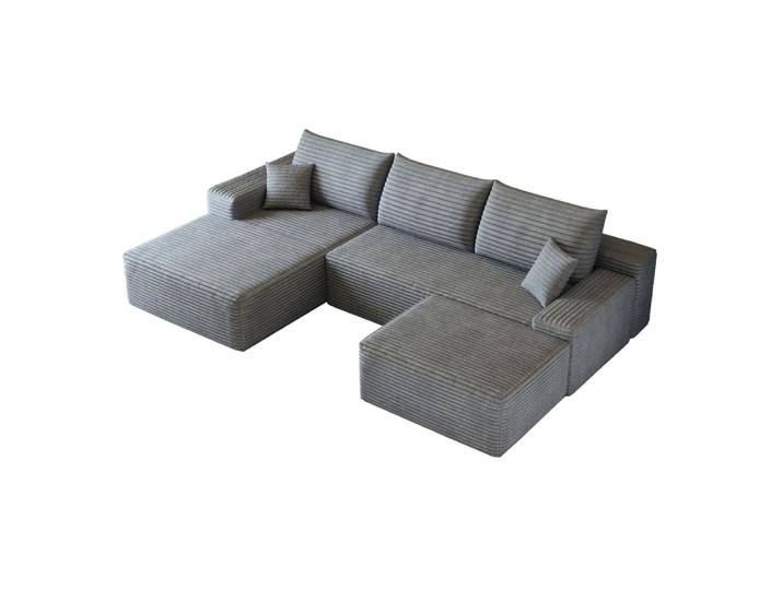 Canapé d'angle compressé en velours côtelé gris avec méridienne 270 cm