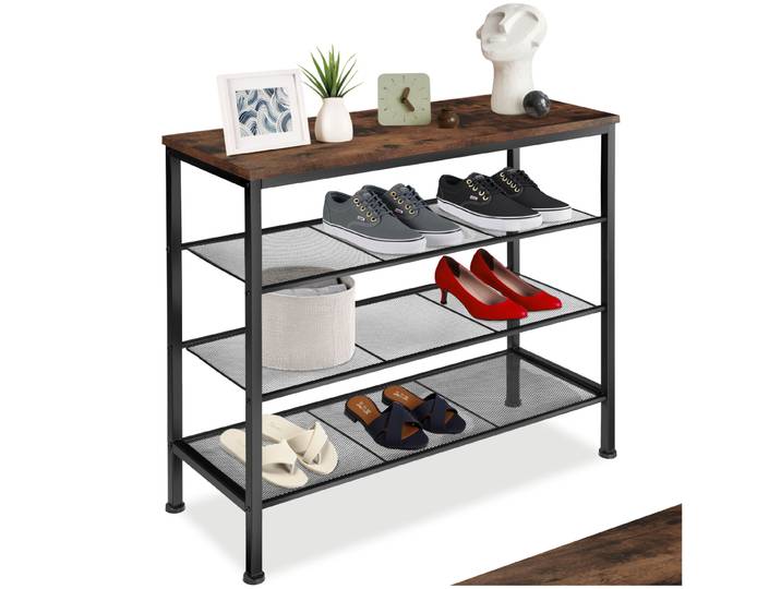 Étagère à chaussures NEWPORT 80,5x30,5x72,5cm - Bois foncé industriel, rustique