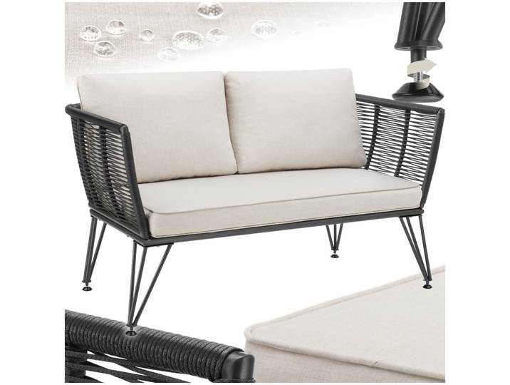 Canapé de jardin SUNDO en résine tressée - gris anthracite