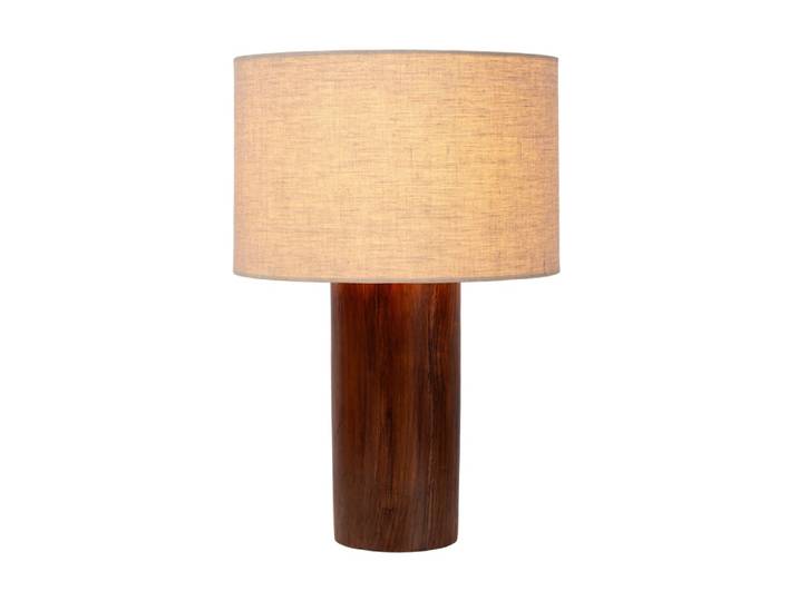 Lampe à poser blanc en bois et lin, ø 31 cm, h 45 cm
