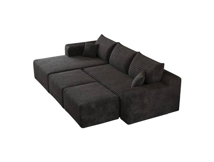 Canapé d'angle compressé noir avec méridienne 241 cm