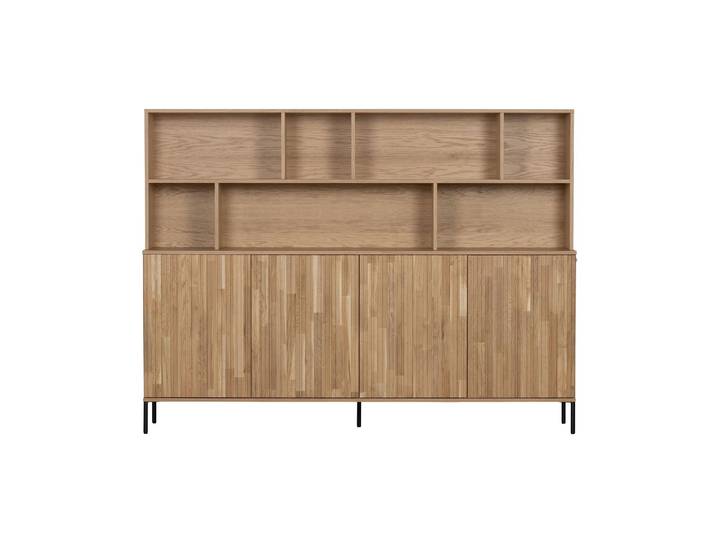 Armoire murale en chêne beige, 4 portes, 7 étagères ouvertes - Wo