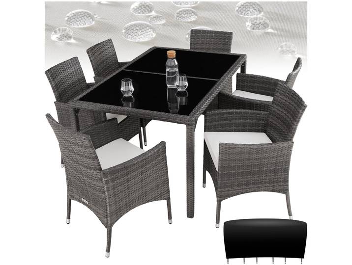 Salon de jardin 6 places avec housse de protection - gris/blanc
