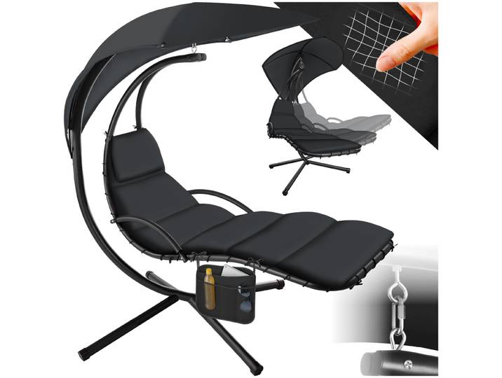 Fauteuil suspendu Elaria avec pare-soleil et poche latérale - noir