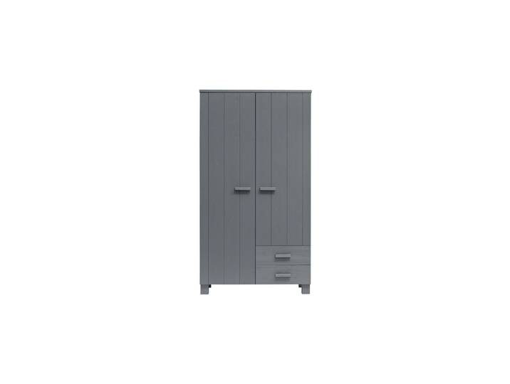 Armoire en pin massif anthracite, 2 portes, 2 tiroirs, 4 étagères