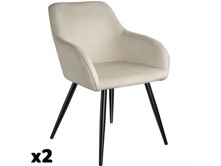Lot de 2 chaises en cuir synthétique aspect velours crème et noir