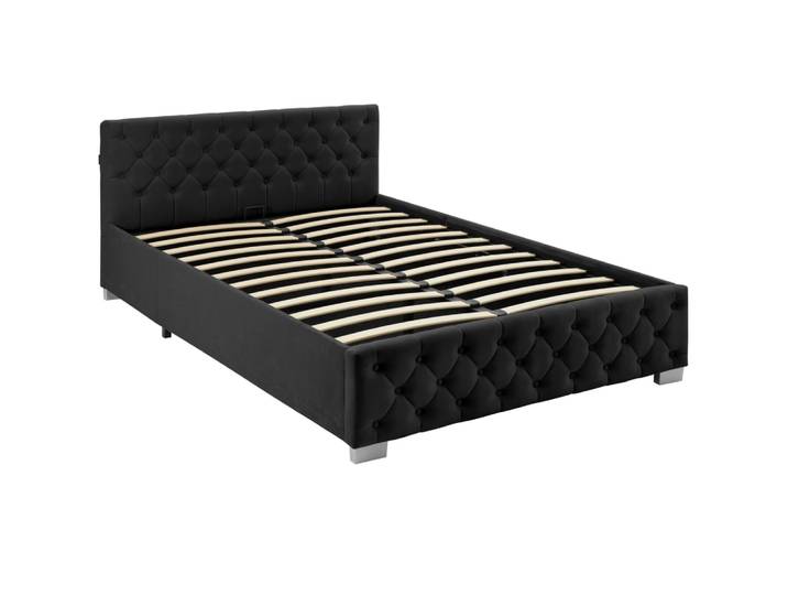 Lit capitonné avec bandes led et espace de rangement 140x200 noir