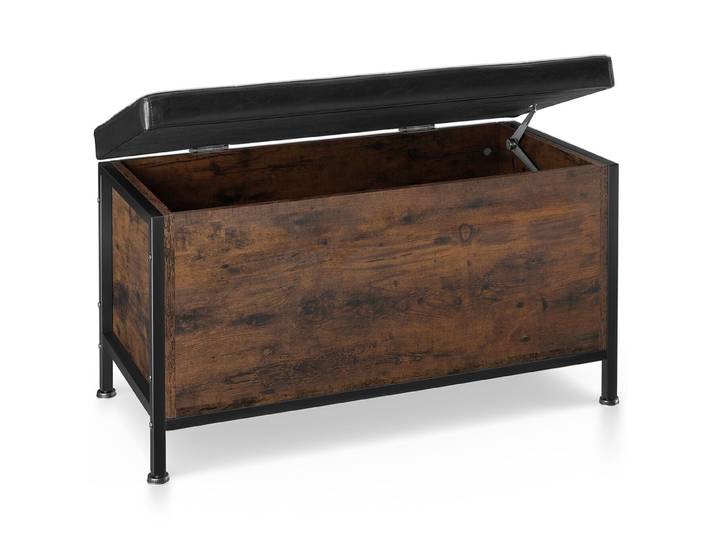 Coffre banquette matelassée CALICO 81,5 x 41,5 x 50,5 cm - Bois foncé industriel, rustique