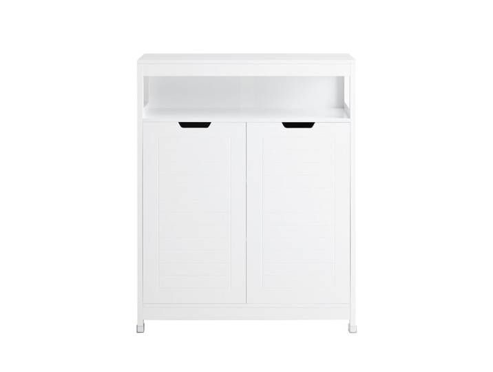 Meuble de rangement salle de bain avec 2 portes effet bois blanc