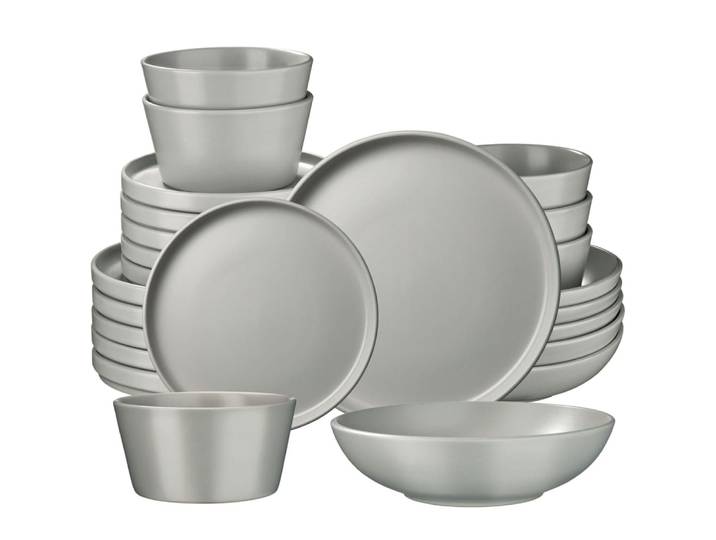 24 pièces service de table en grès pour 6 personnes gris