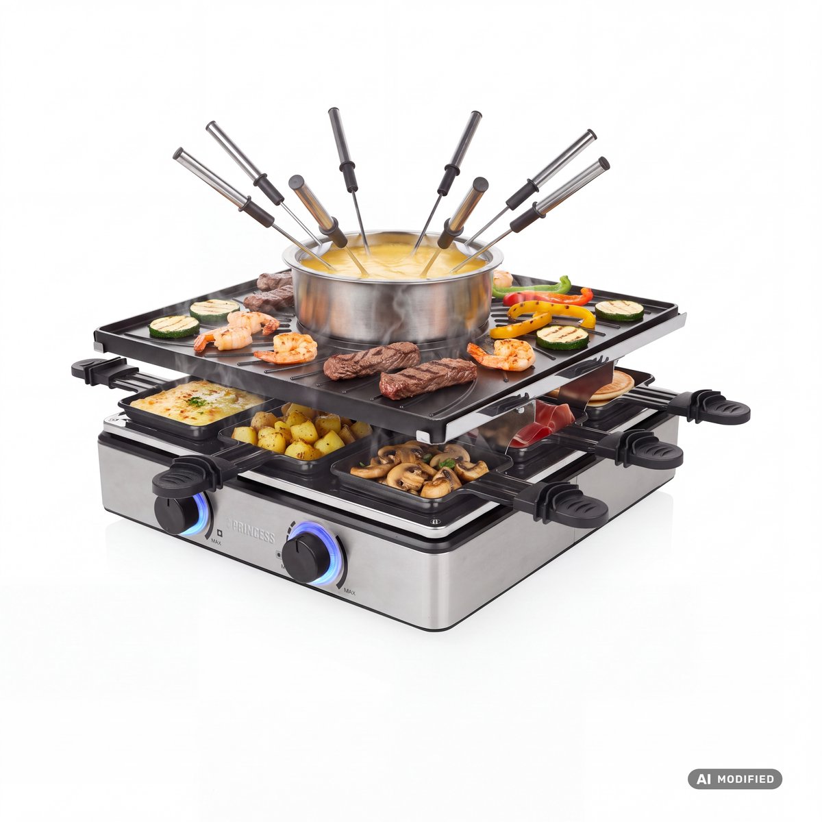 Princess 01.162670.01.001 Raclette 8 Pfännchen, 8 Fonduegabeln