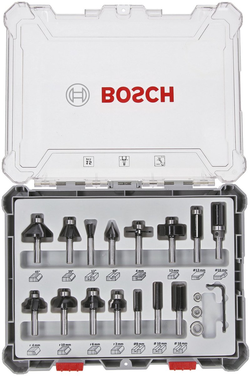 Fräser-Set, 8-mm-Schaft, 15-teilig Bosch Accessories 2607017472