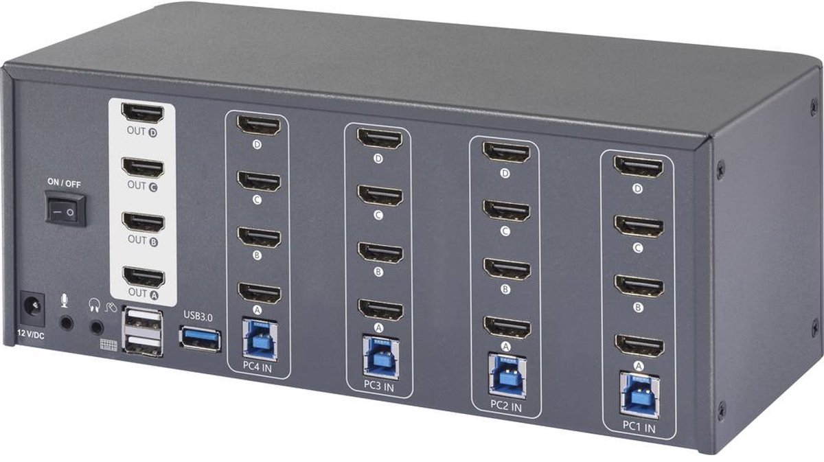 SpeaKa Professional 4 Port HDMI Multi Display KVM Switch 4x4 Port KVM-Konsole HDMI 3840 x 2160 Pixel