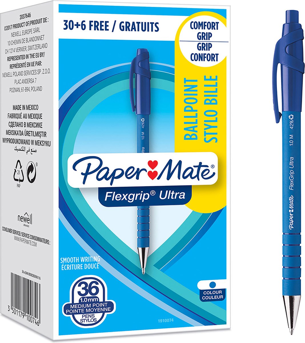 Papermate FlexGrip Ultra Kugelschreiber Blau Mittel 1 mm 36 Stück